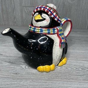 Julie Ueland penguin Christmas tea pot with scarf